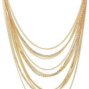 Waterfall Multi-Strand Chain Necklace Alloy Rhinestones Statement Jewelry